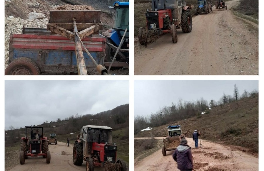 İş başa düştü! Köylülerden yol düzenlemesi...;