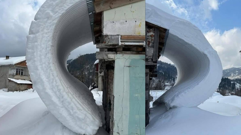 Kastamonu'da bütünlüğü bozulmayan kar kütlesi;