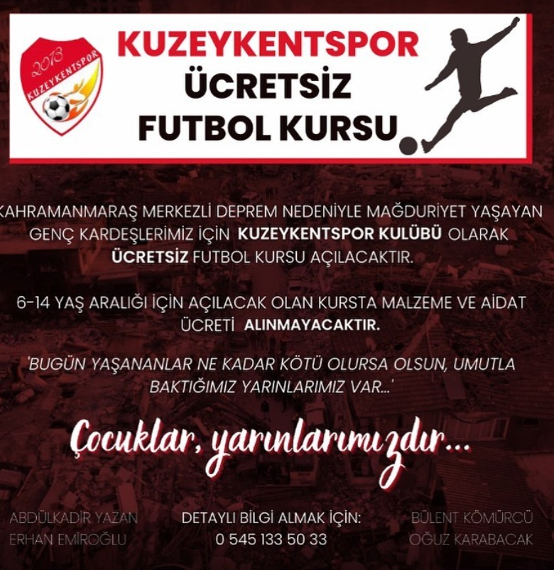 Kuzeykentspor’dan ücretsiz futbol kursu