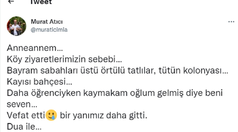 Kaymakam Atıcı'nın anneannesi vefat etti;