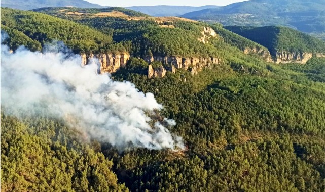 Karabük’te orman yangını!.. Kastamonu’dan kalkan helikopter müdahale ediyor;