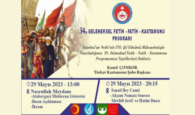 Türkav’dan Fetih-Fatih-Kastamonu etkinliği yapılacak;